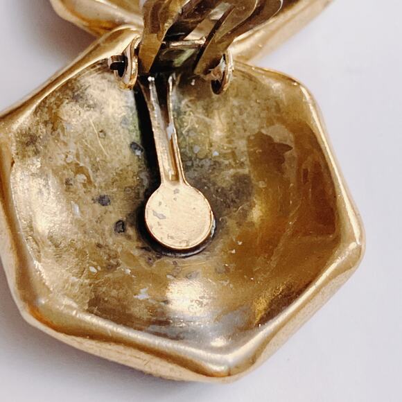 Vintage Signed Original by Robert Clip On Earrings, MCM Glass Hexagon Cabochon - Picture 7 of 10